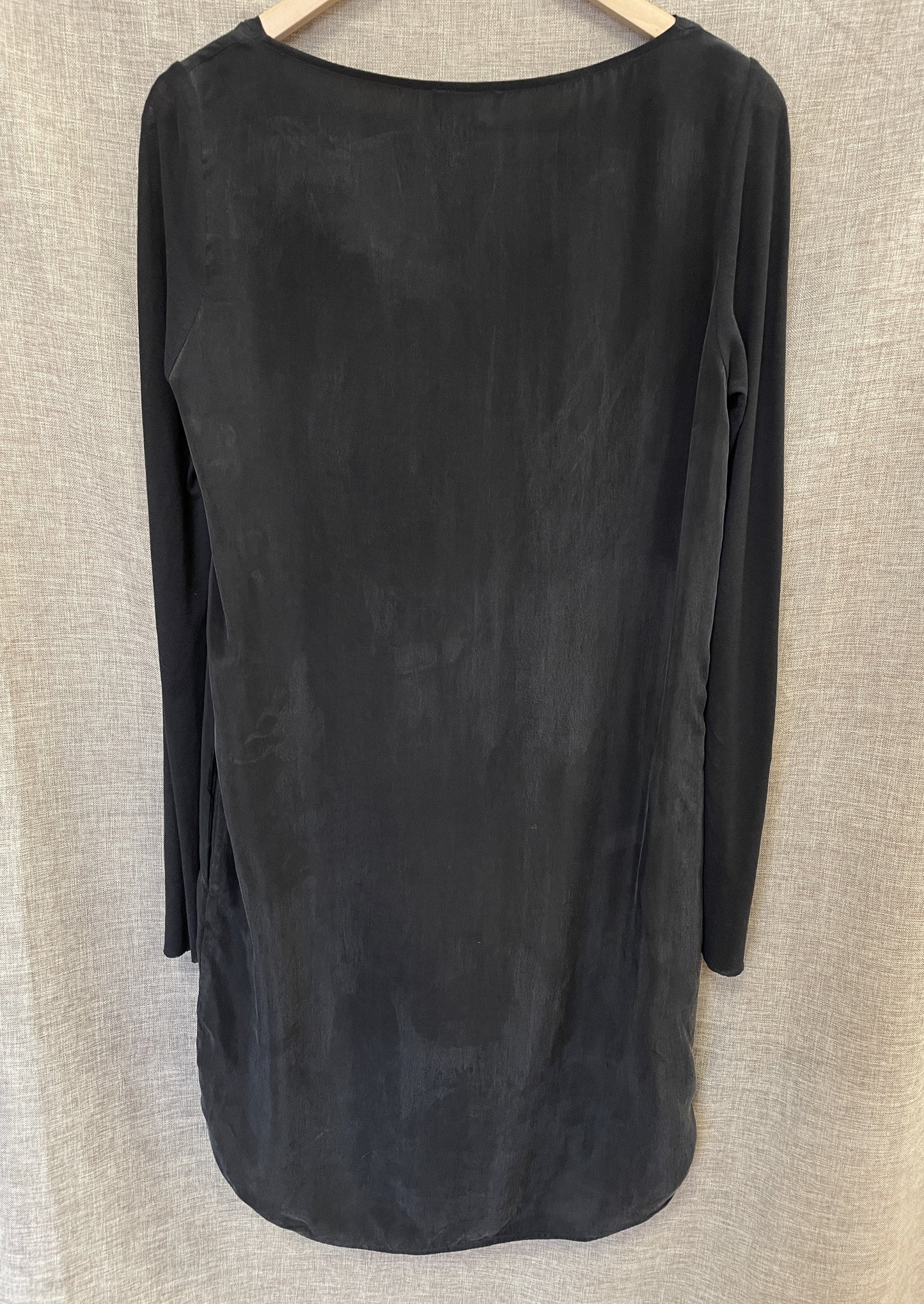 Cos Black Dark Grey Cowl Neck Long Sleeve Short Dress Size 38 Small UK 10