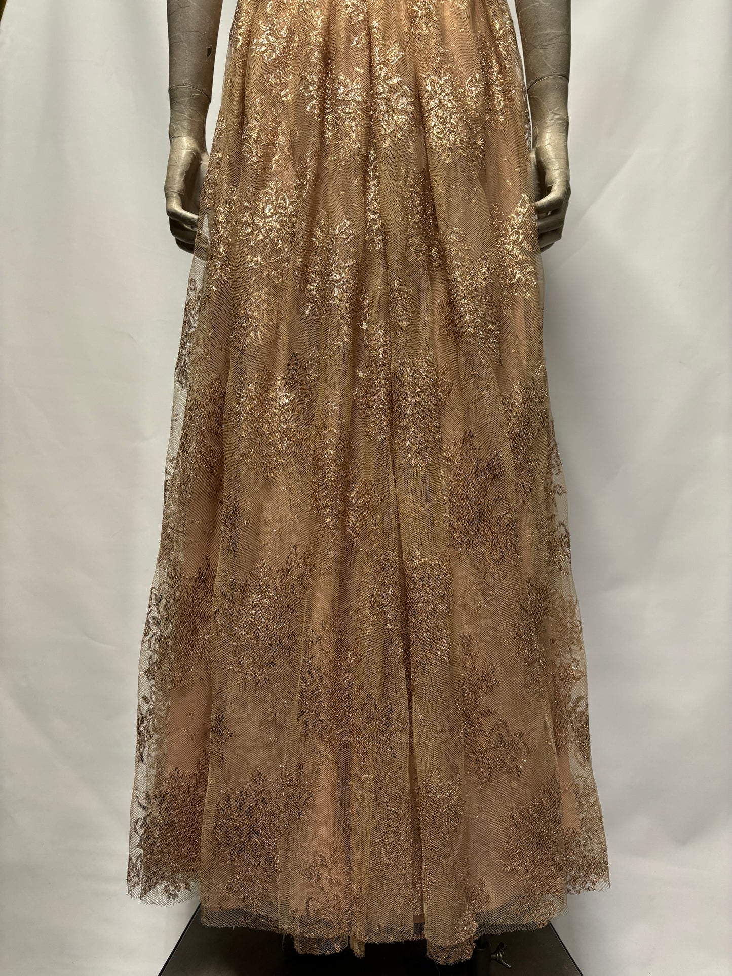 Marchesa Notte Gold Mesh Maxi Dress Small