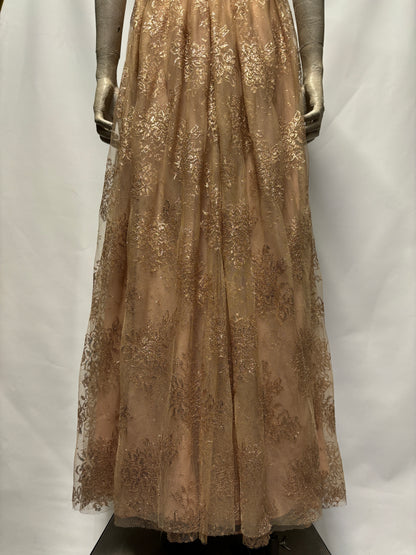 Marchesa Notte Gold Mesh Maxi Dress Small