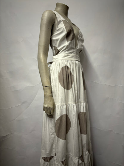 Alexandra Miro White and Grey Cotton Halter Neck Maxi Dress Small