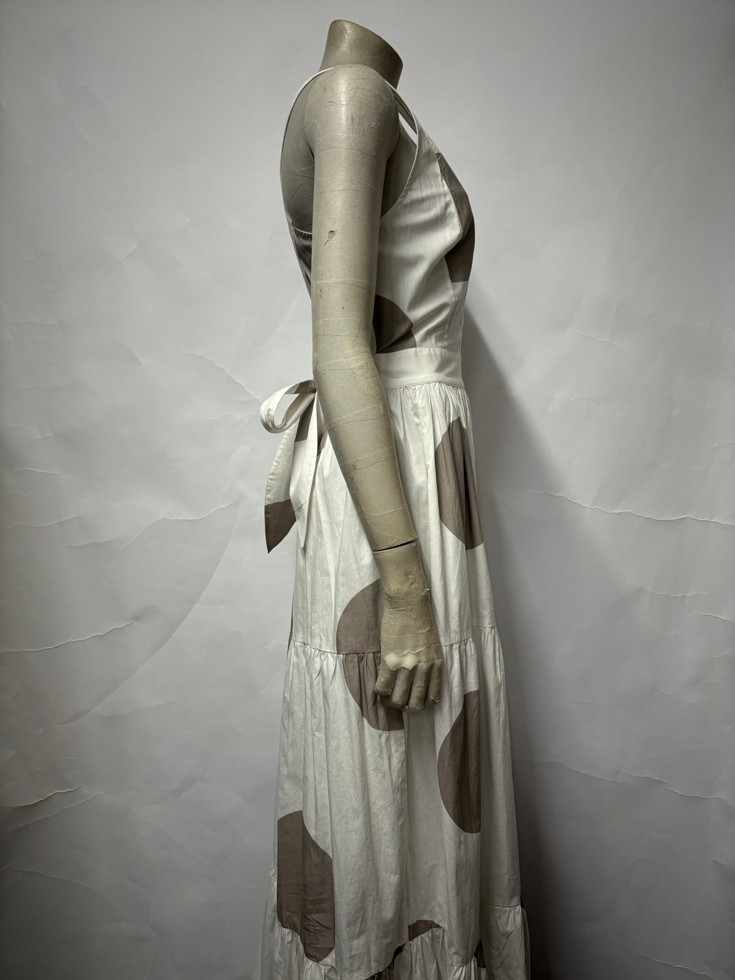 Alexandra Miro White and Grey Cotton Halter Neck Maxi Dress Small