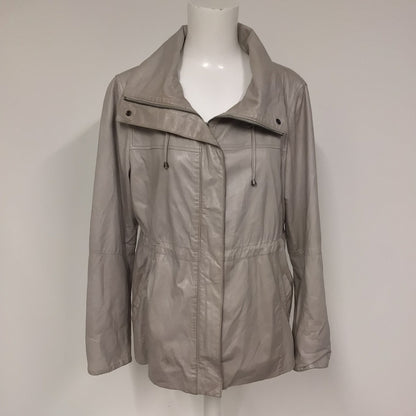 Jaeger Silver/Grey Soft Leather Jacket w/Drawstring Waist Size 14