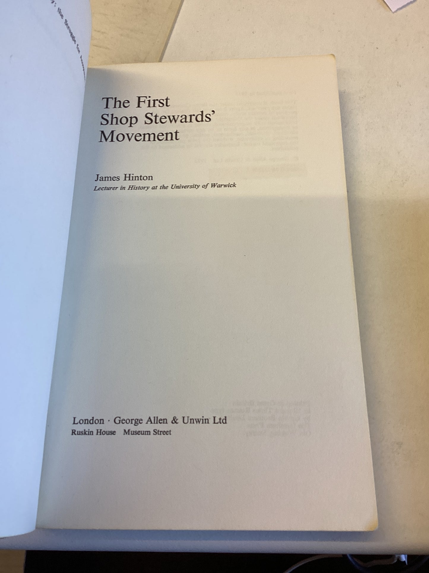 The First Shop Stewards Movement James Hinton