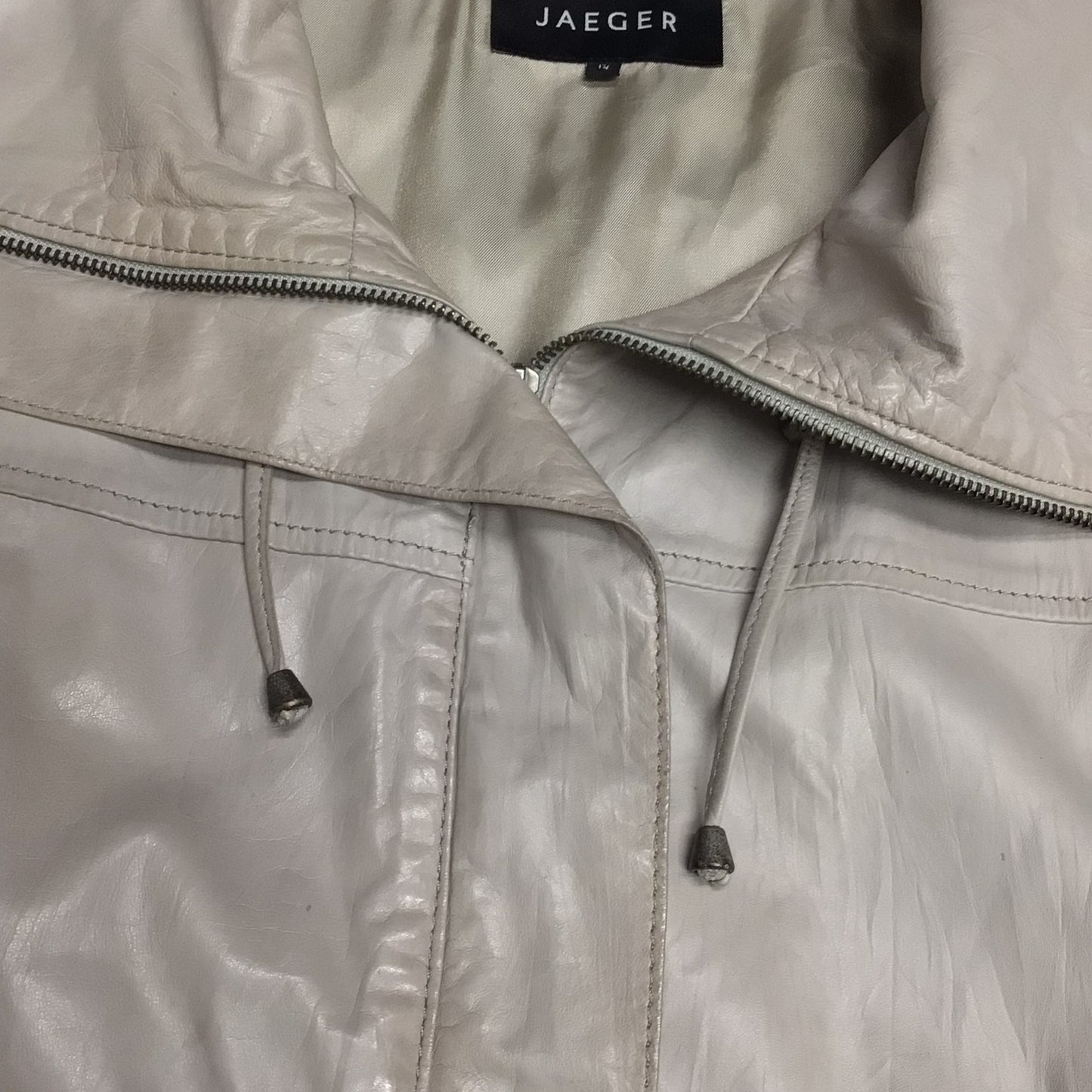 Jaeger Silver/Grey Soft Leather Jacket w/Drawstring Waist Size 14