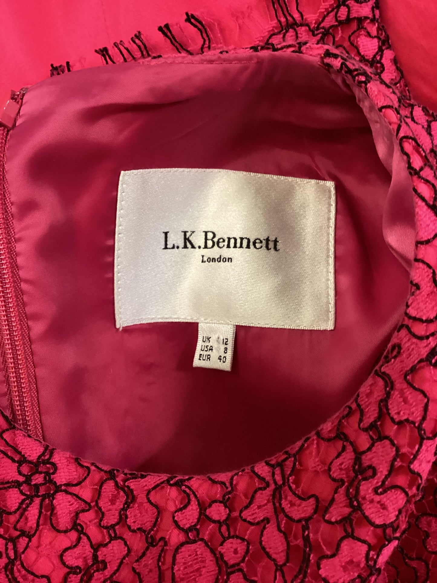 L.K. Bennett Pink Lace Detail Dress Size 12