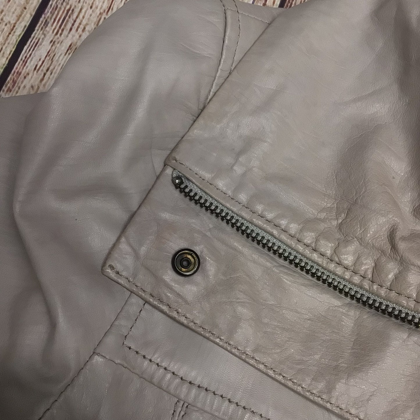 Jaeger Silver/Grey Soft Leather Jacket w/Drawstring Waist Size 14