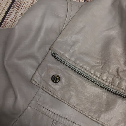 Jaeger Silver/Grey Soft Leather Jacket w/Drawstring Waist Size 14