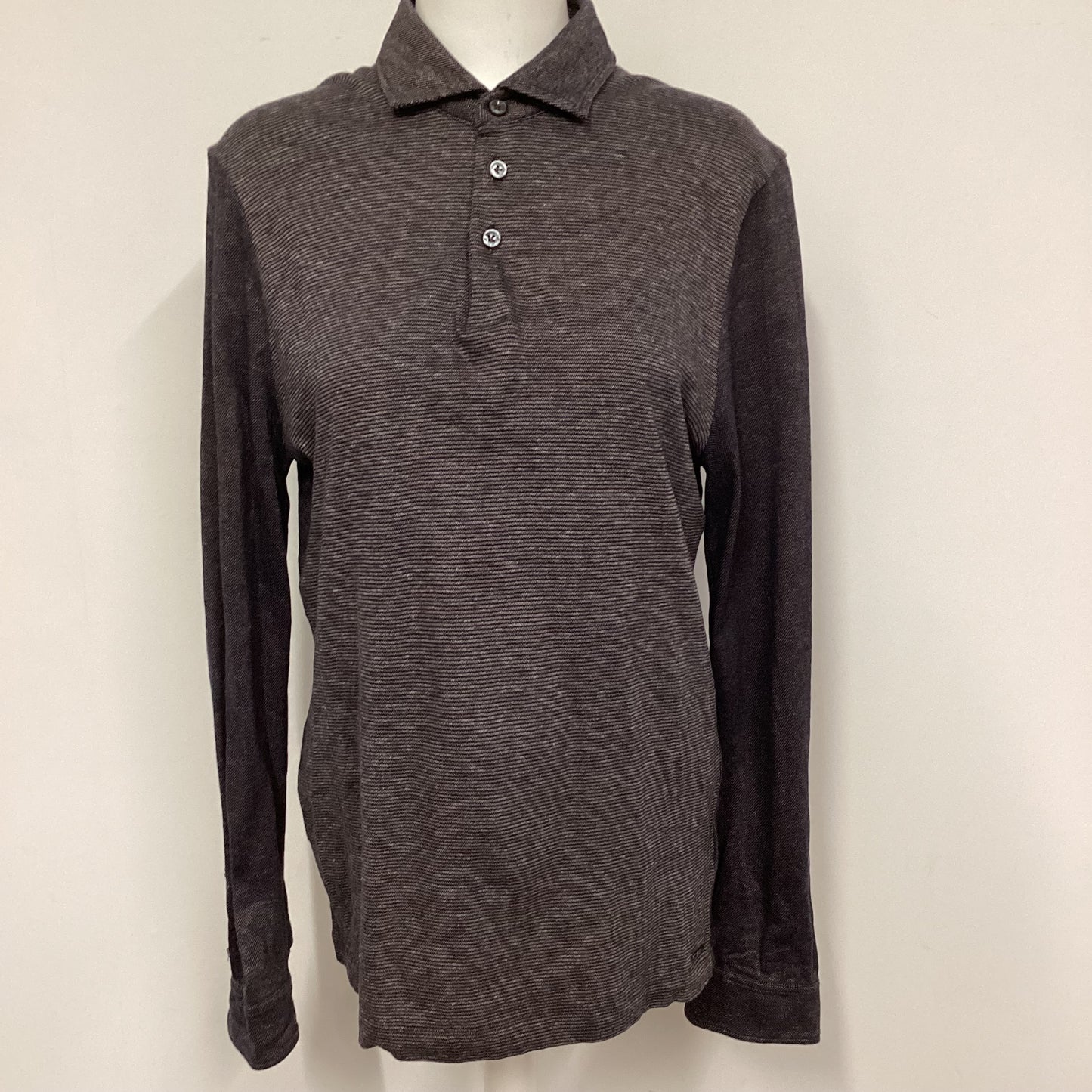 Boss Navy Grey Slim Fit Long Sleeve Polo Shirt Top Size M