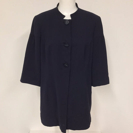 Vintage Windsmoor Blue Button Up Smock Jacket w/Shoulder Pads & Pockets Size 16