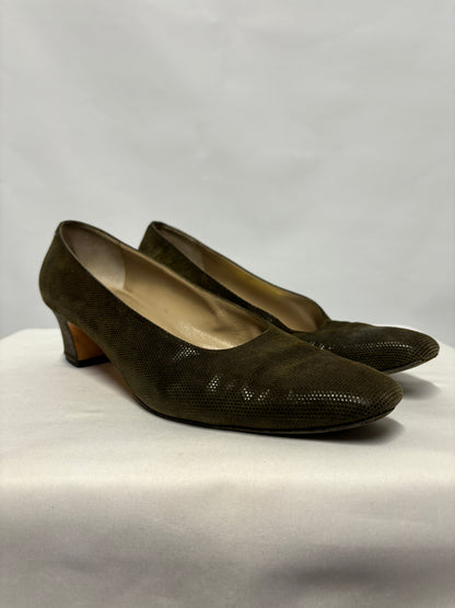 Ferragamo Green Squared Toed Heels UK 8