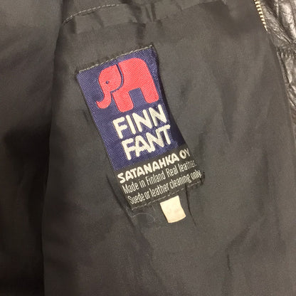 Vintage Finn Fant Black Belted Long Leather Jacket Size L (52 on label)