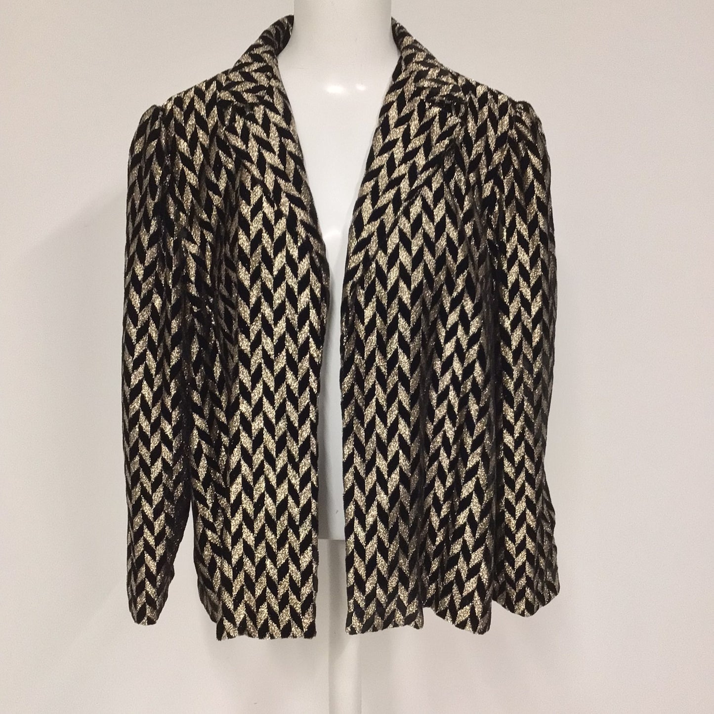 Vintage Romney Gold & Black Metallic Chevron Pattern Blazer Jacket Size 14