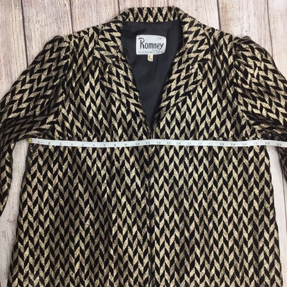 Vintage Romney Gold & Black Metallic Chevron Pattern Blazer Jacket Size 14