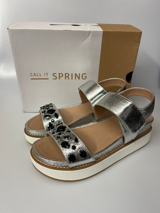 Call It Spring Silver Jewelled Flat Wedge Sandals UK 5 New in Box