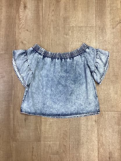 AllSaints Denim Off-Shoulder Short Sleeve Top Size S