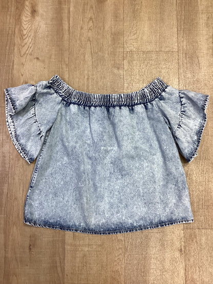 AllSaints Denim Off-Shoulder Short Sleeve Top Size S