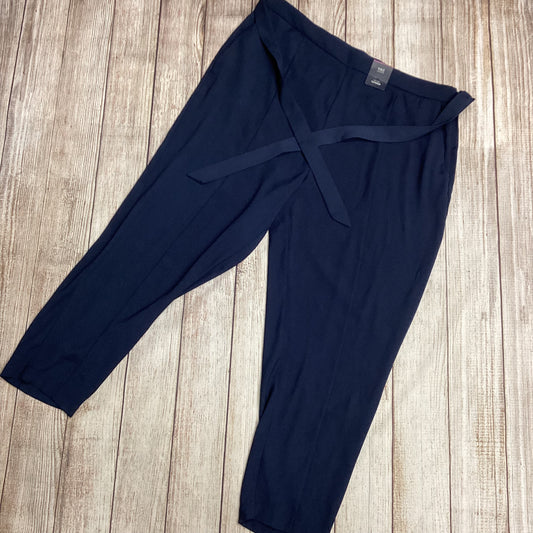 BNWT M&S Navy High Rise Tapered Trousers W/ Tie Waist Size 22R