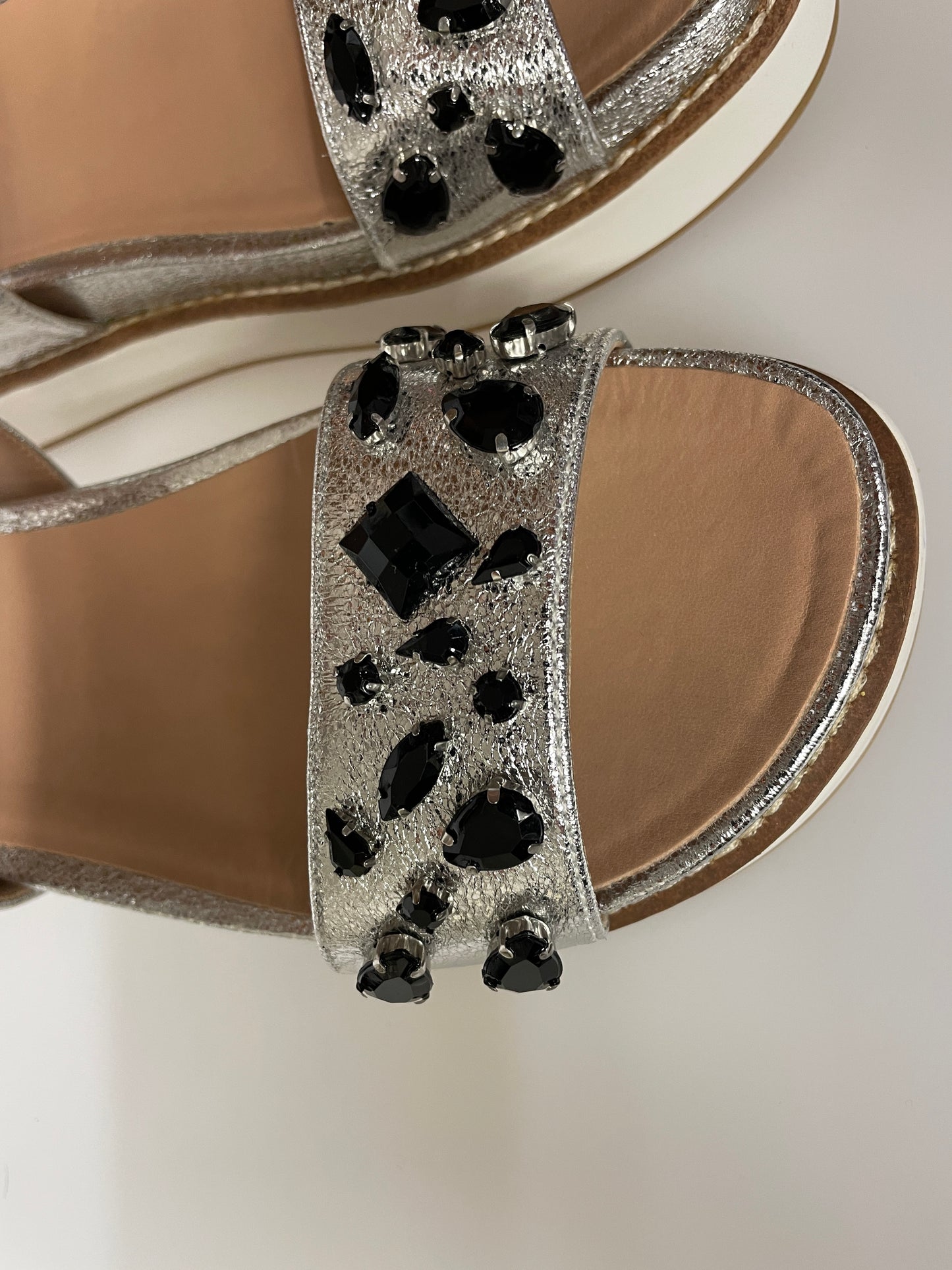 Call It Spring Silver Jewelled Flat Wedge Sandals UK 5 New in Box