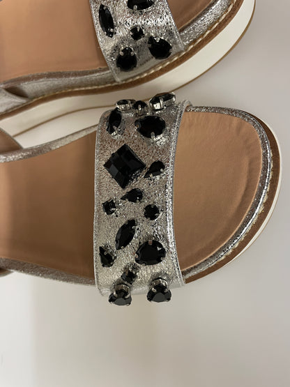 Call It Spring Silver Jewelled Flat Wedge Sandals UK 5 New in Box