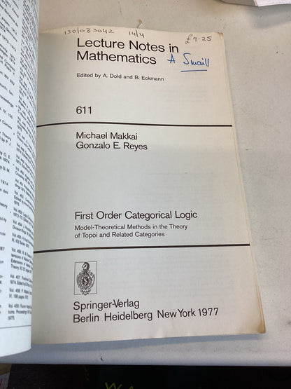 Lecture Notes In Mathematics 611 First Order Categorical Logic Michael Makkai Gonzalo E Reyes
