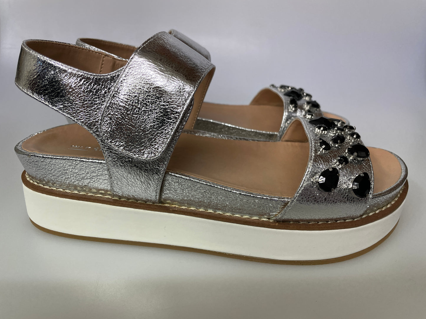 Call It Spring Silver Jewelled Flat Wedge Sandals UK 5 New in Box