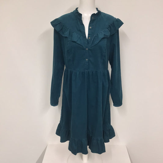 BNWT Monsoon Teal Corduroy Dress w/Ruffles 100% Cotton RRP £65 Size 14