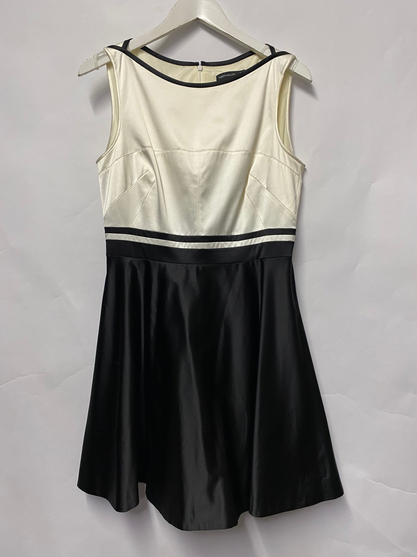 Karen Millen Black and White Satin Occasion Dress 14 BNWT