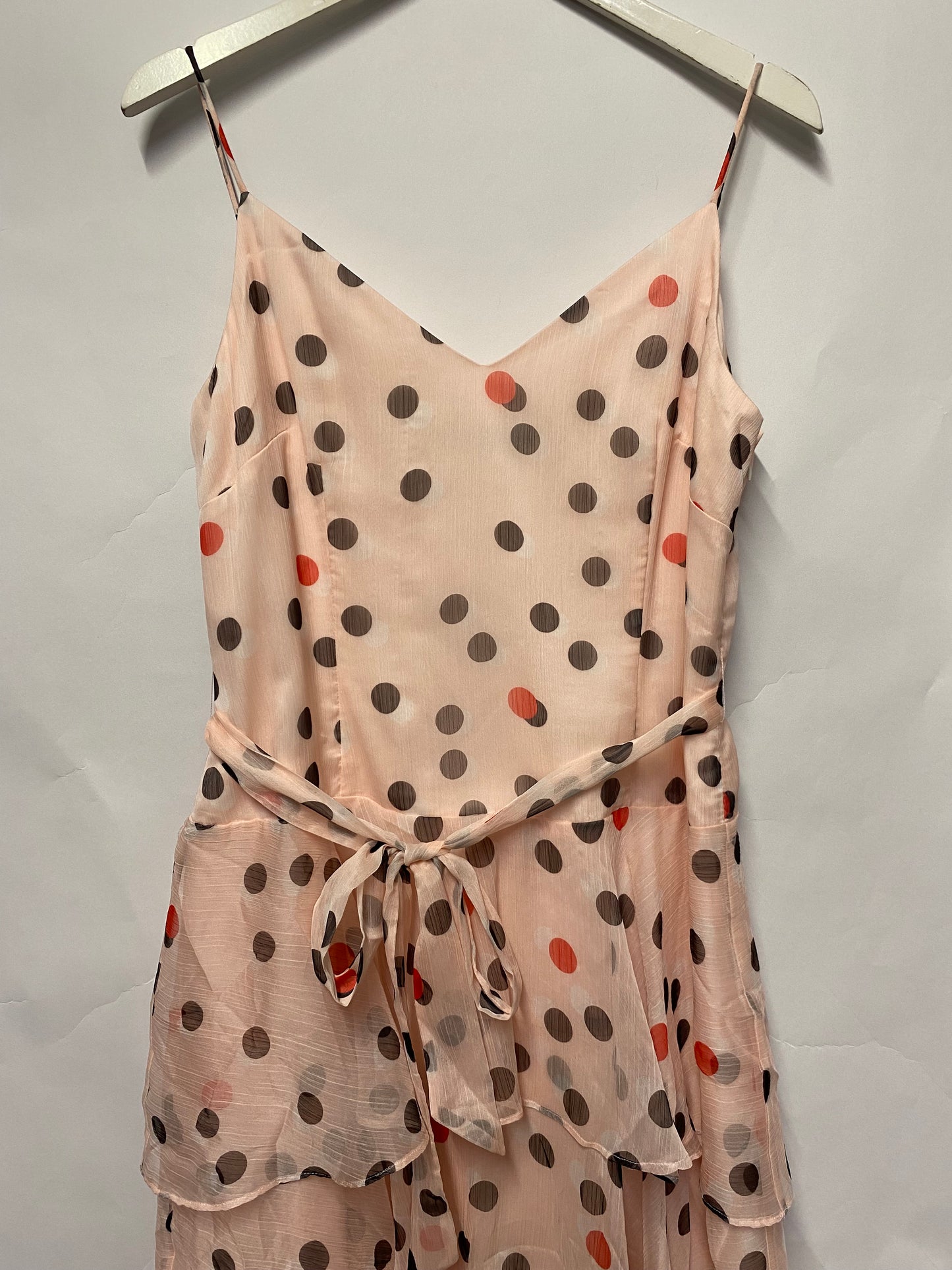 Karen Millen Pink and Black Polka Dot Tiered Dress 14