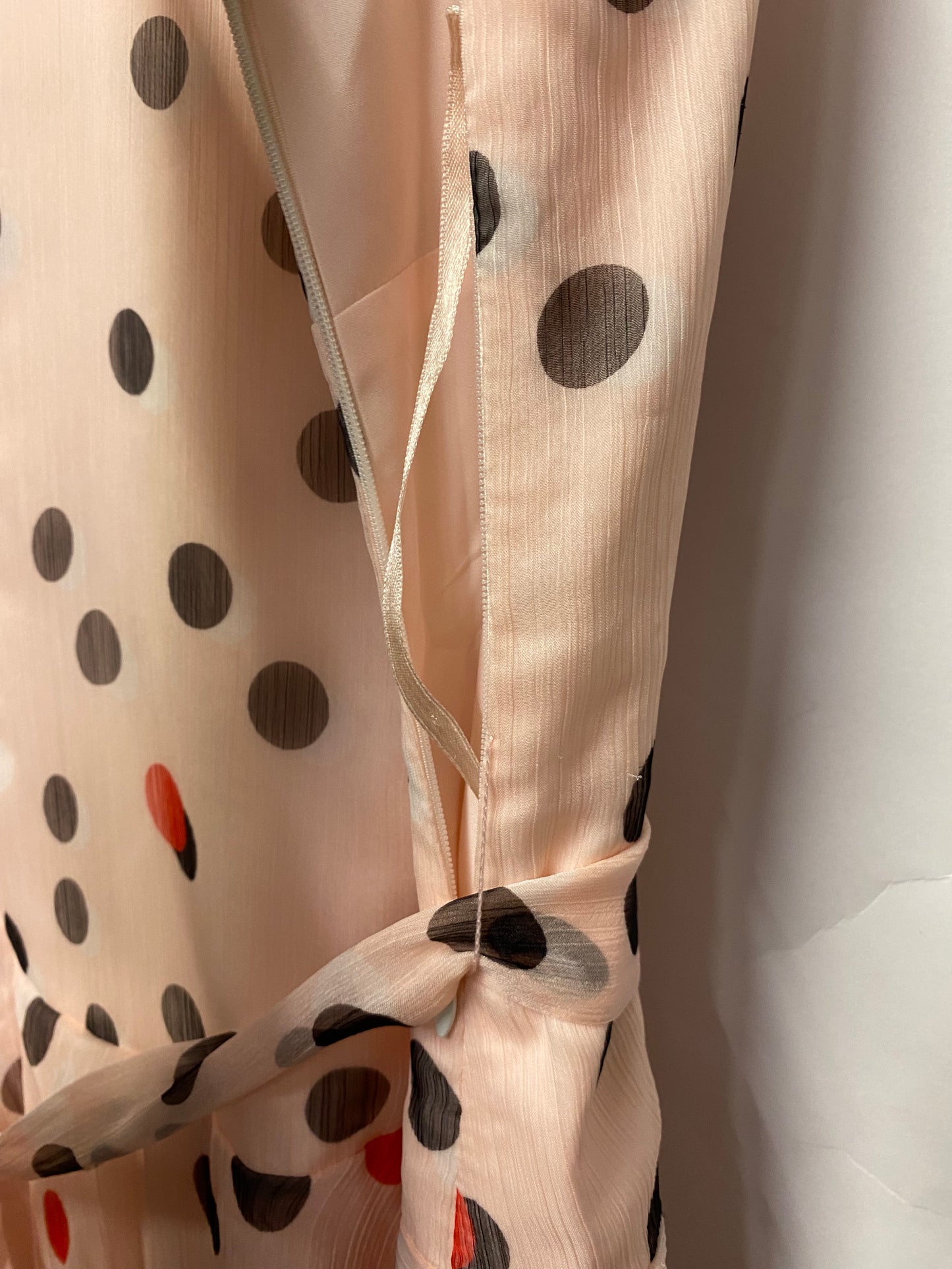 Karen Millen Pink and Black Polka Dot Tiered Dress 14