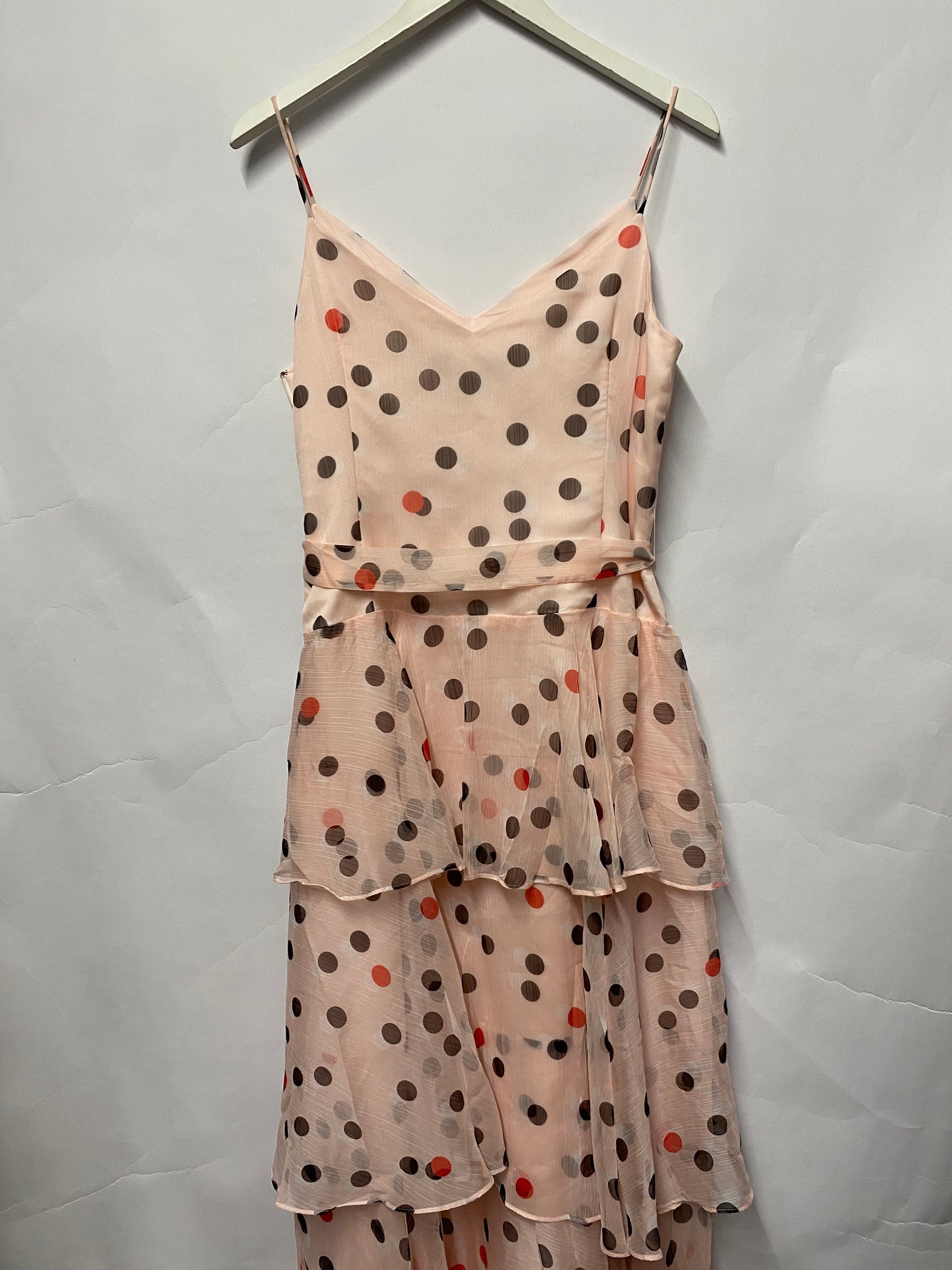 Karen Millen Pink and Black Polka Dot Tiered Dress 14