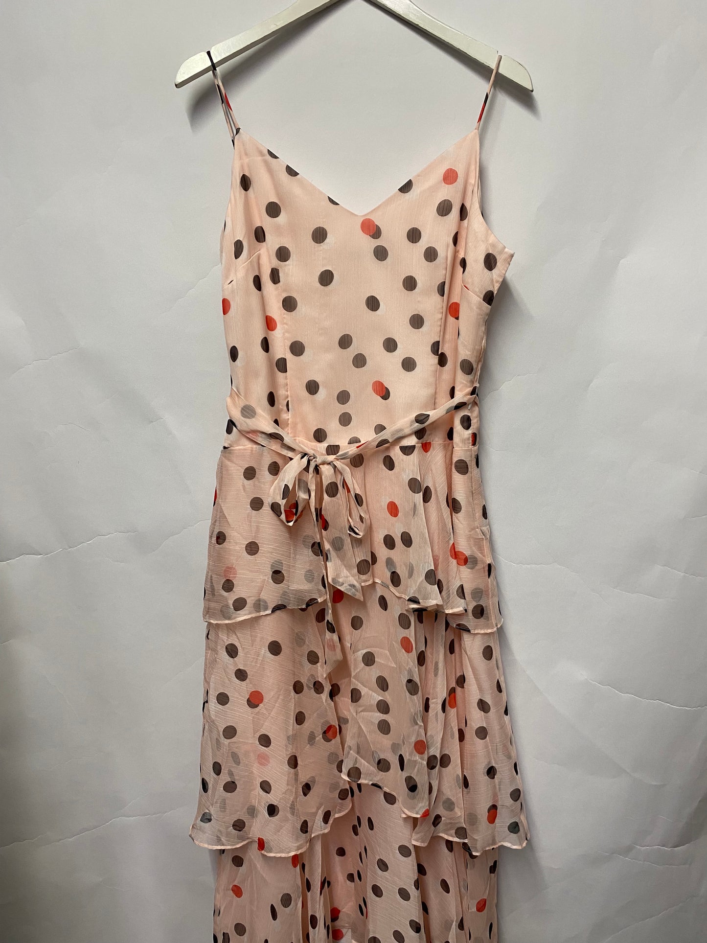 Karen Millen Pink and Black Polka Dot Tiered Dress 14