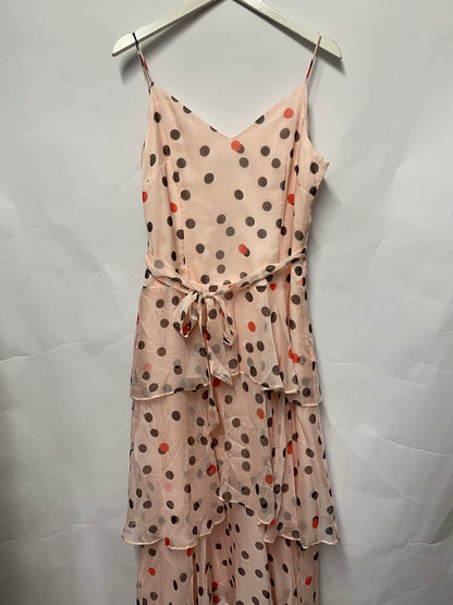 Karen Millen Pink and Black Polka Dot Tiered Dress 14