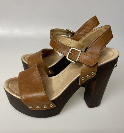 Russell & Bromley Tan Leather Platform Heeled Sandals UK 4