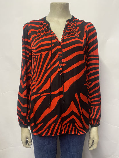 The Kooples Red and Black Zebra Long Sleeve Top Small