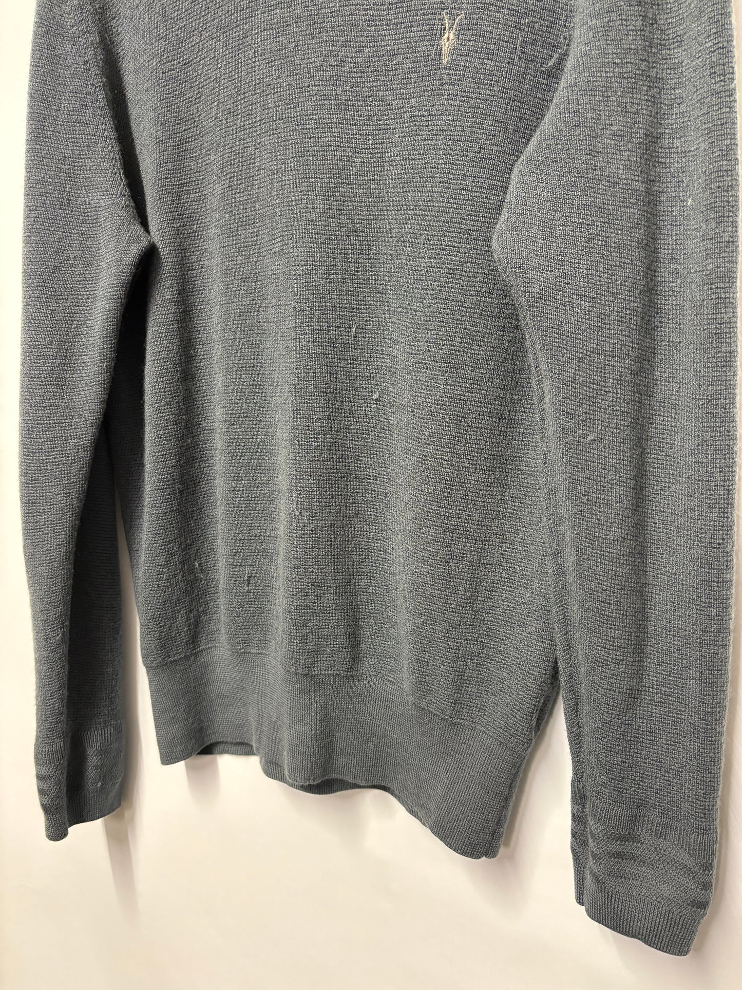 AllSaints Blue Grey Merino Double Collar Knitted Jumper Large