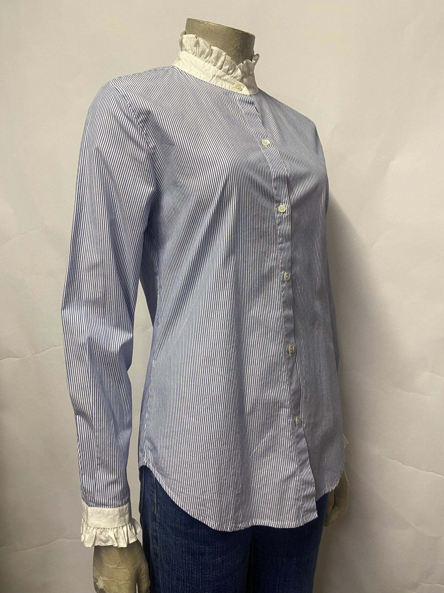 Nili Lotan Blue and White Strip Cotton Shirt XS