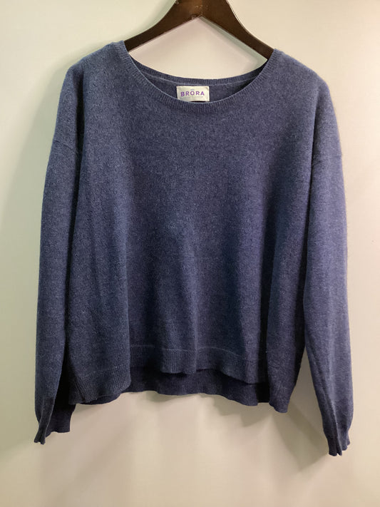 Brora Scottish Cashmere Blue Jumper with Geometric Detail