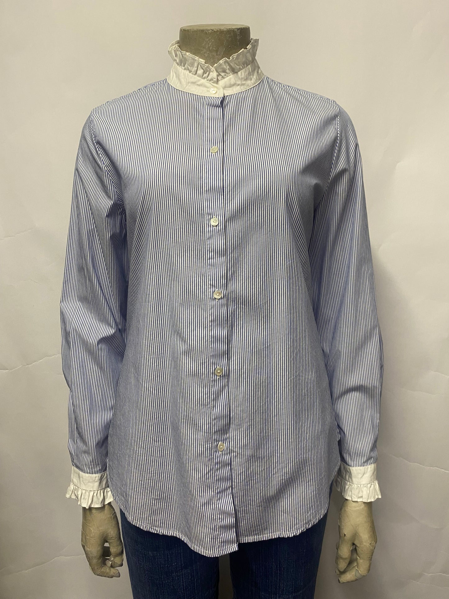 Nili Lotan Blue and White Strip Cotton Shirt XS