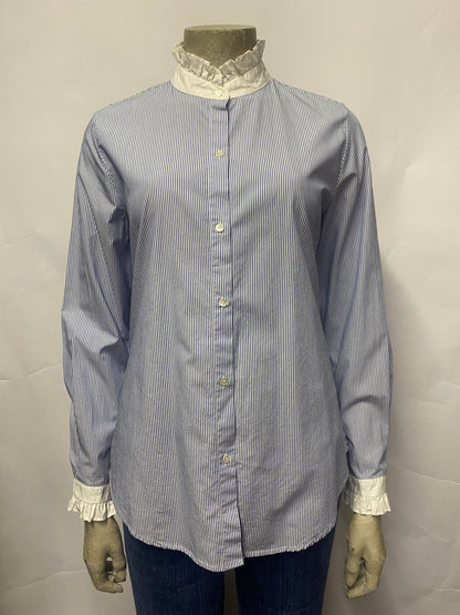 Nili Lotan Blue and White Strip Cotton Shirt XS