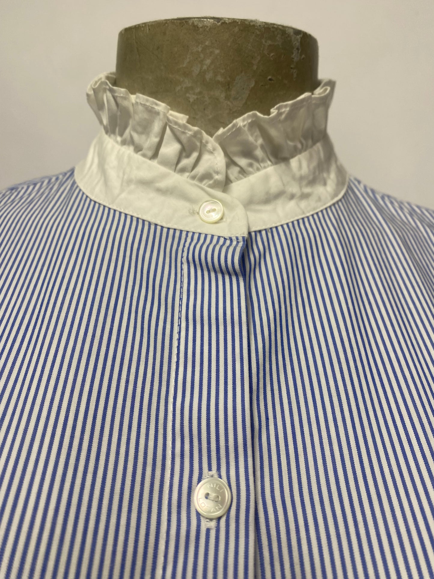 Nili Lotan Blue and White Strip Cotton Shirt XS