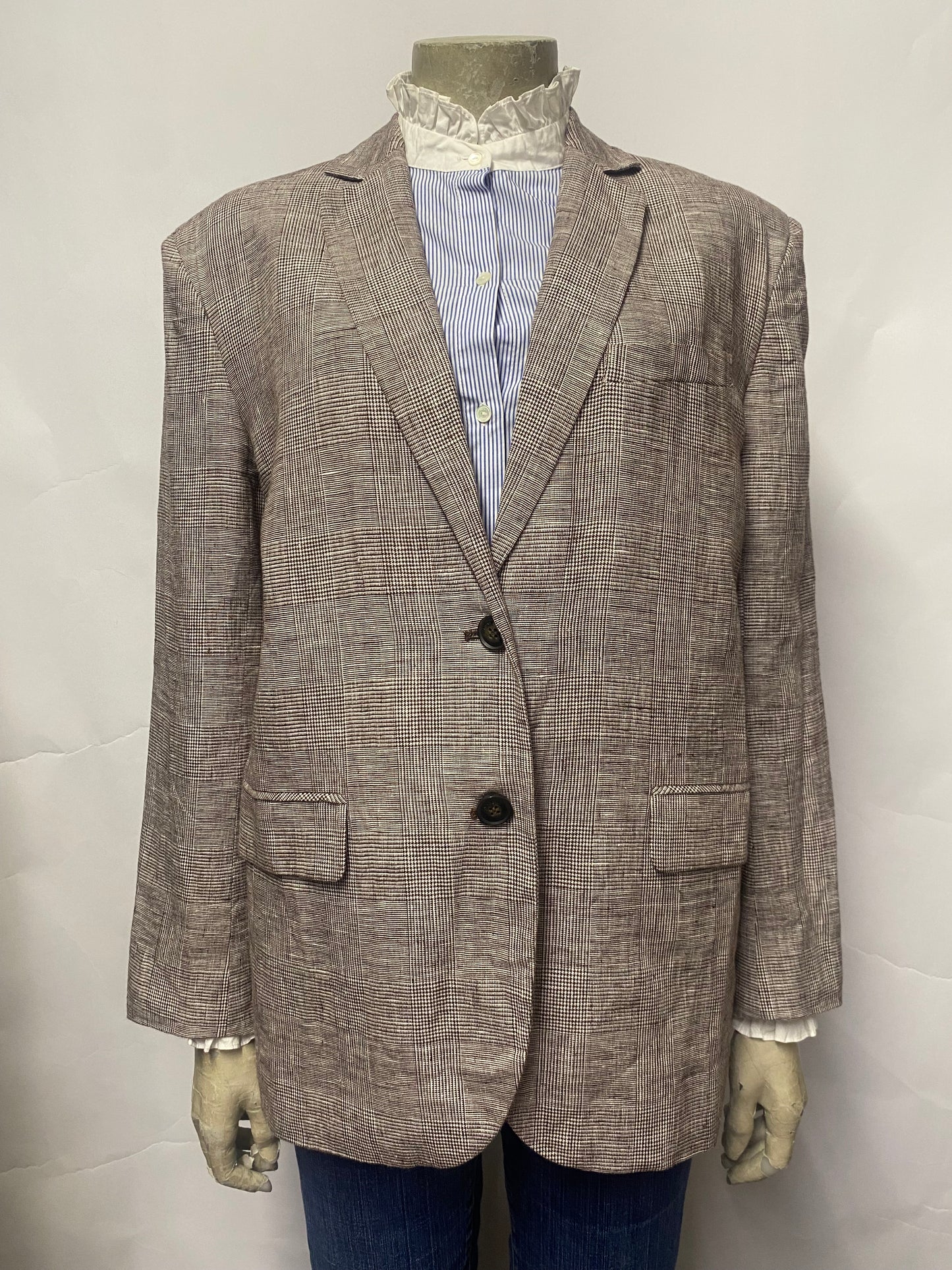 Anine Bing Brown Chequered Linen Blazer XS