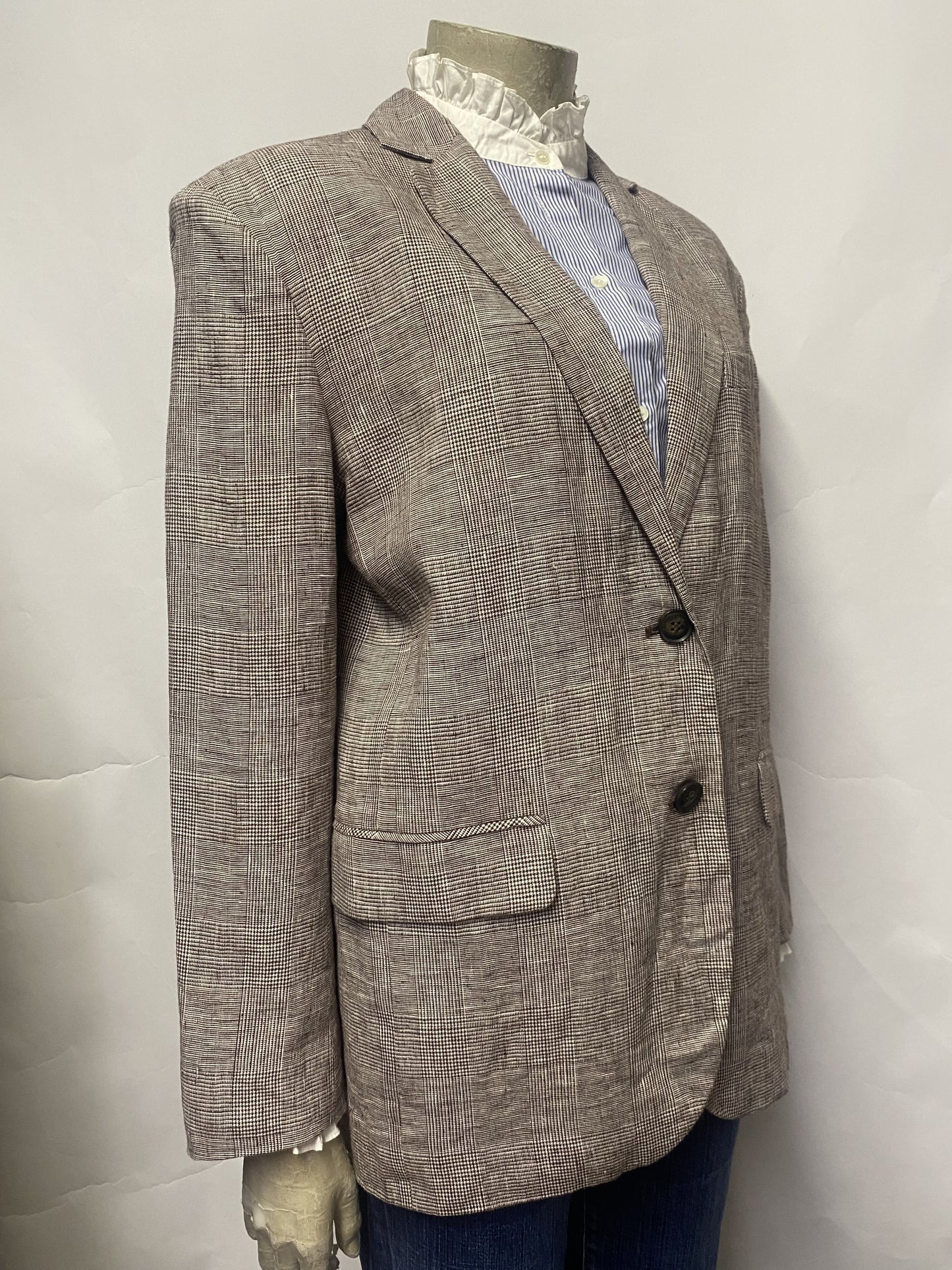 Anine Bing Brown Chequered Linen Blazer XS