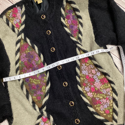 Abel Black Mohair Cardigan With Embroidered Flowers One Size