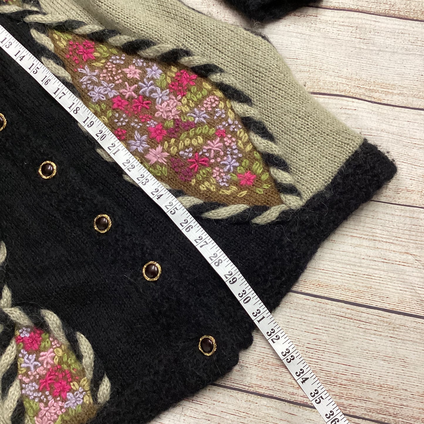 Abel Black Mohair Cardigan With Embroidered Flowers One Size