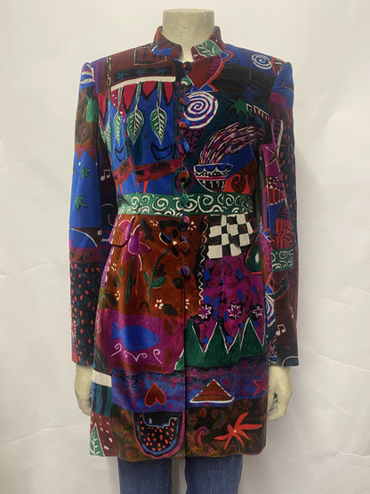 Lindka Cierach Vintage Multicolour Velvet Patterned Jacket Small