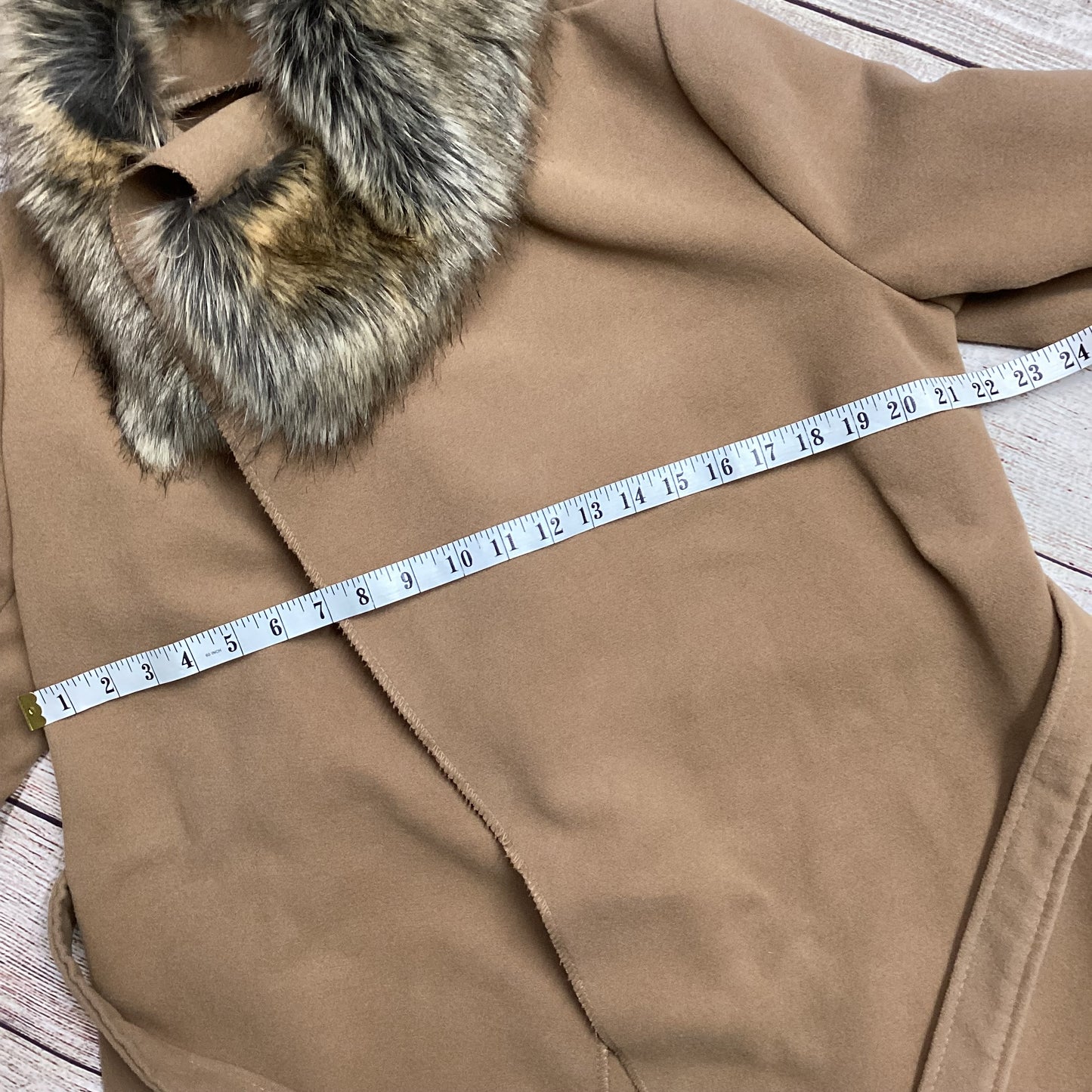 Boohoo Brown Faux Fur Trim Tie Waist Coat One Size