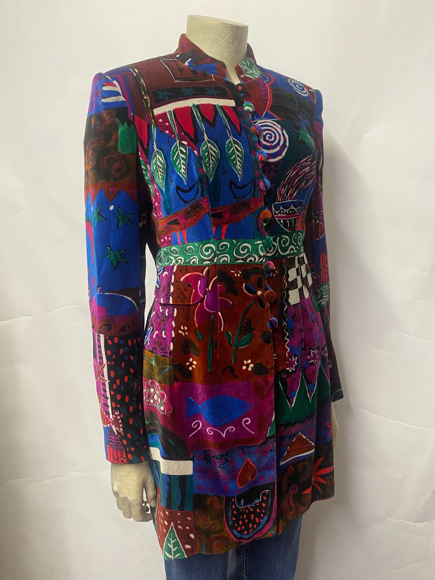 Lindka Cierach Vintage Multicolour Velvet Patterned Jacket Small