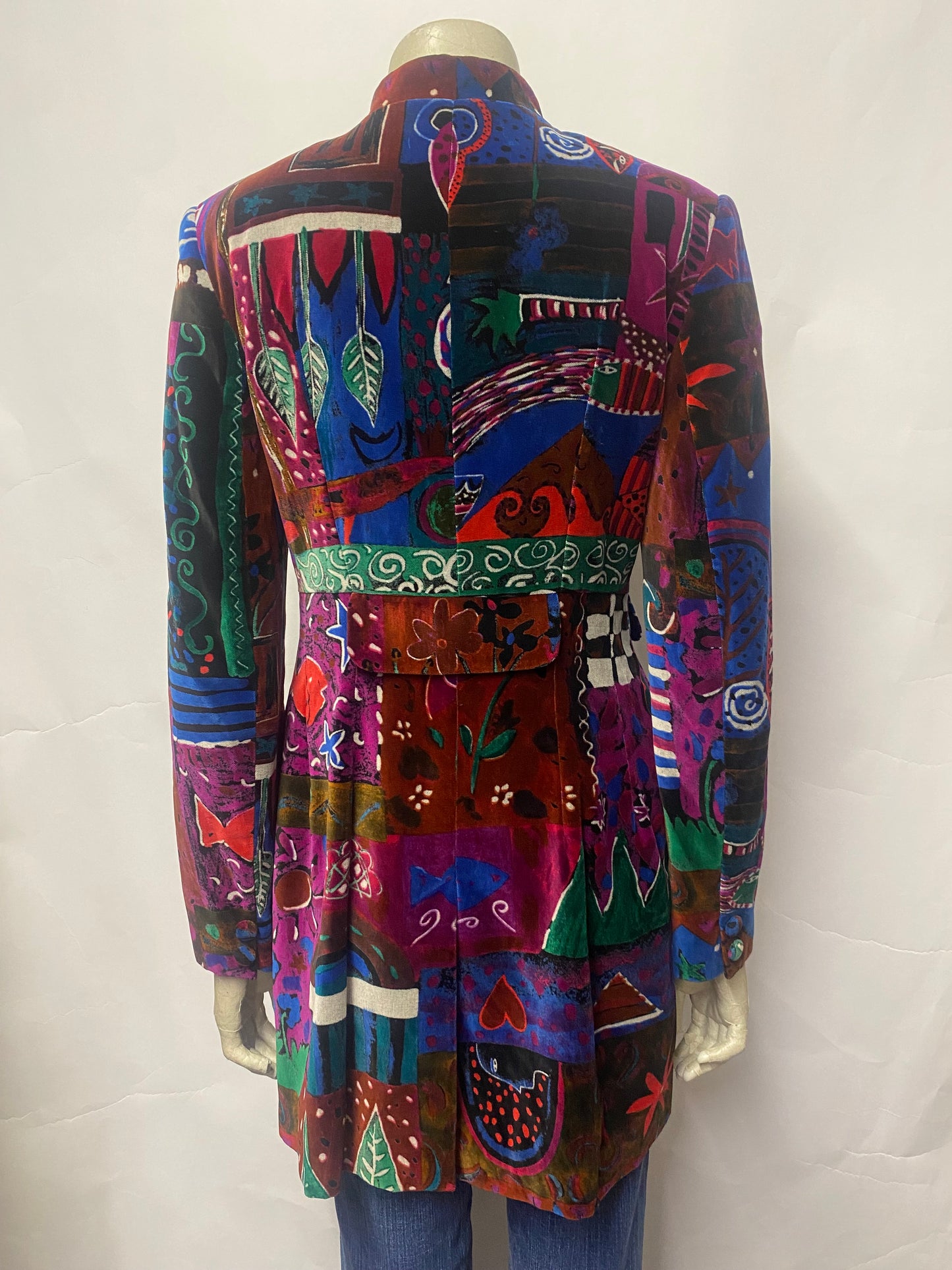 Lindka Cierach Vintage Multicolour Velvet Patterned Jacket Small