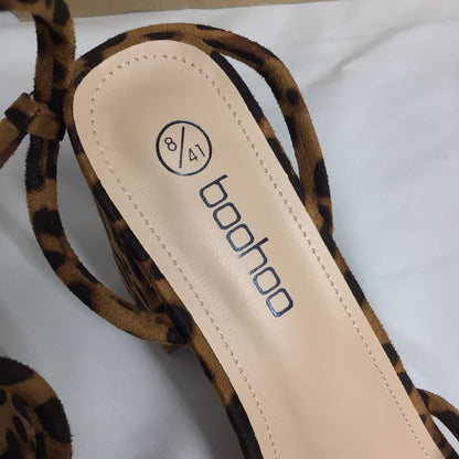 BNIB Boohoo Brown Leopard Print Block Heel Strappy Heels Size 8 UK Wide Fit (EU 41)