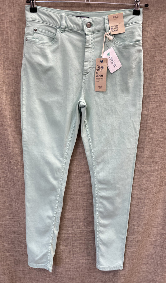 M&S Marks & Spencer Aqua Skinny Jeans Size 12 Regular Length New with Tags